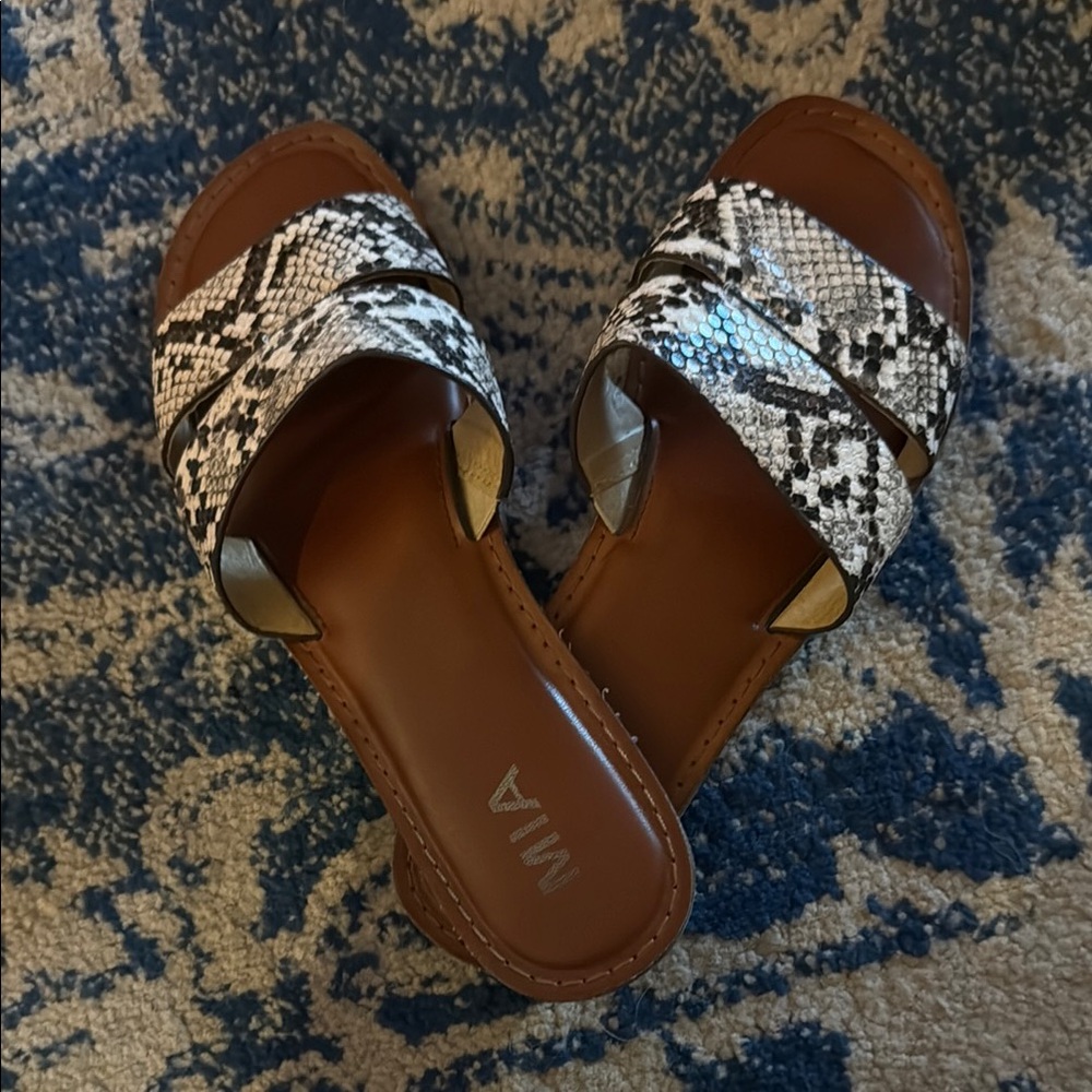 MIA Black and White Sandals with Snakeskin Print